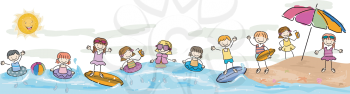 Royalty Free Clipart Image of Children Swimming