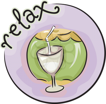 Royalty Free Clipart Image of a Tropical Drink With the Word Relax
