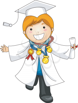 Royalty Free Clipart Image of a Graduate With Medals