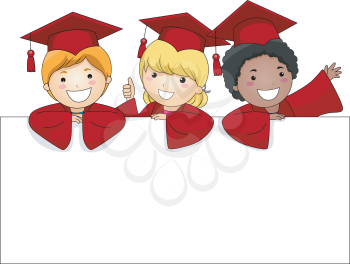 Royalty Free Clipart Image of Three Little Graduates