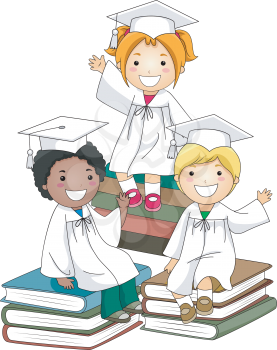 Royalty Free Clipart Image of Graduates Sitting on Books