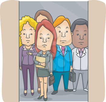 Royalty Free Clipart Image of People in an Elevator