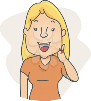 Royalty Free Clipart Image of a Woman With a Ribbon Around Her Finger
