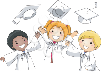 Royalty Free Clipart Image of Graduates Tossing Their Hats in the Air