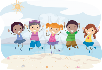Royalty Free Clipart Image of Children on the Beach