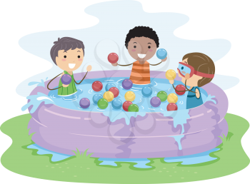 Royalty Free Clipart Image of Kids in a Swimming Pool