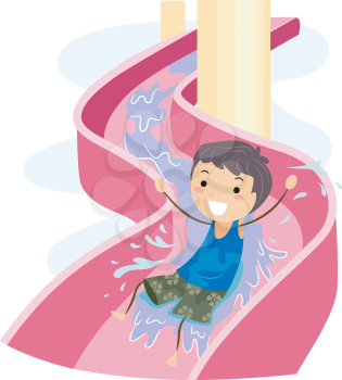 Royalty Free Clipart Image of a Boy on a Water Slide