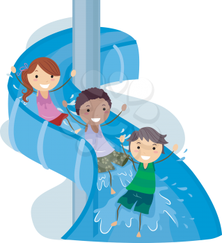 Royalty Free Clipart Image of Children on a Water Slide