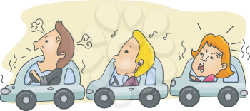 Royalty Free Clipart Image of a Traffic Jam