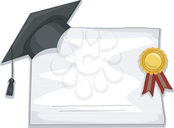 Royalty Free Clipart Image of a Mortarboard and Diploma