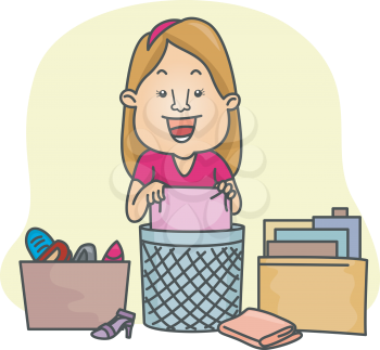 Royalty Free Clipart Image of a Woman Tidying Up
