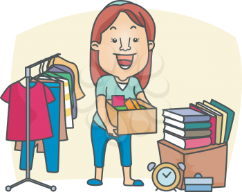 Royalty Free Clipart Image of a Woman Sorting Items