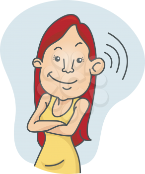 Royalty Free Clipart Image of a Woman With a Big Ear and Her Arms Crossed