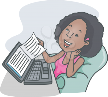 Royalty Free Clipart Image of a Girl Reading a Book Online