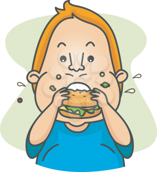 Royalty Free Clipart Image of a Man Eating a Burger