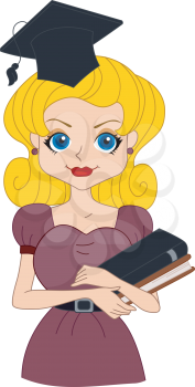Royalty Free Clipart Image of a Pin-Up Graduate Carrying a Book