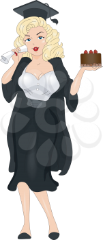 Royalty Free Clipart Image of a Graduate Holding a Cake