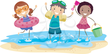 Royalty Free Clipart Image of Children Playing at the Beach