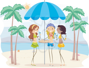 Royalty Free Clipart Image of Girls on the Beach