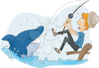 Royalty Free Clipart Image of a Man Catching a Shark
