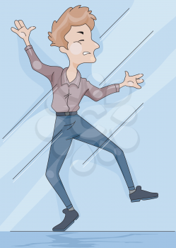 Royalty Free Clipart Image of a Man Against a Mirror