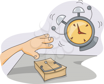 Royalty Free Clipart Image of a Mousetrap Near an Alarm Clock