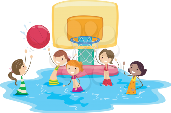 Royalty Free Clipart Image of Girls Playing Water Basketball