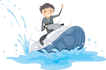 Royalty Free Clipart Image of a Boy Driving a Jet Ski