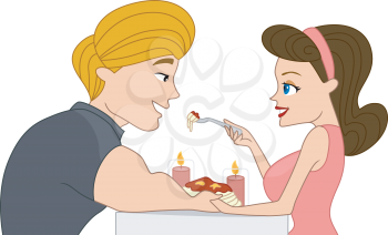 Royalty Free Clipart Image of a Couple Sharing a Candlelight Dinners