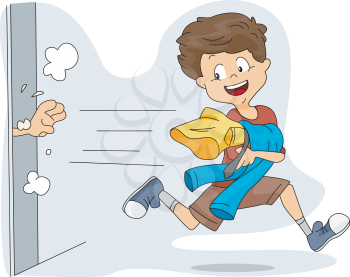 Royalty Free Clipart Image of a Child Stealing Clothes