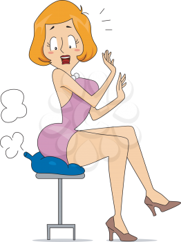 Royalty Free Clipart Image of a Woman Sitting on a Whoopie Cushion