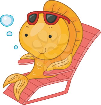 Royalty Free Clipart Image of a Goldfish Sitting in a Chair