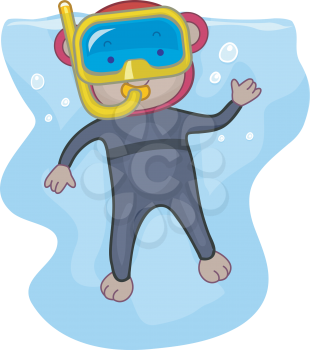 Royalty Free Clipart Image of a Snorkelling Monkey
