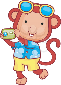 Royalty Free Clipart Image of a Monkey Holding a Camera