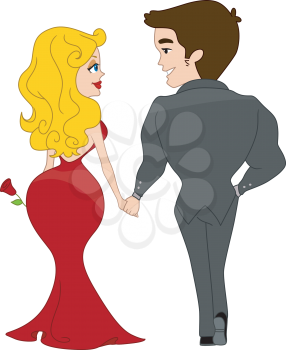 Royalty Free Clipart Image of a Pin-Up Couple in Formal Clothes