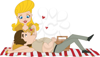 Royalty Free Clipart Image of a Pin-Up Couple Having a Picnic