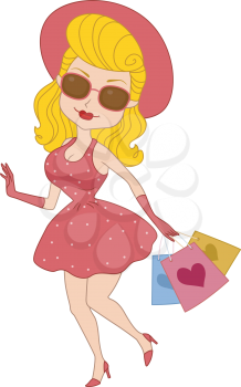 Royalty Free Clipart Image of a Pin-Up Shopping Girl
