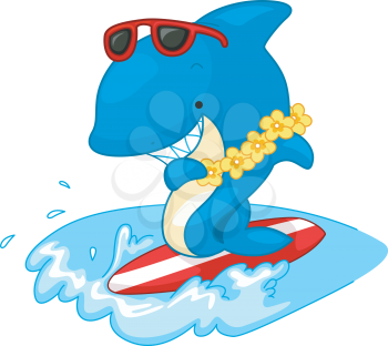 Royalty Free Clipart Image of a Surfing Shark