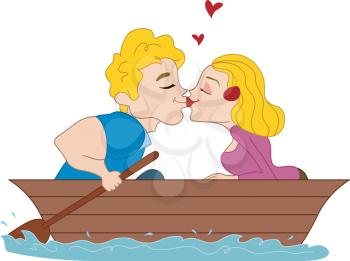 Royalty Free Clipart Image of a Couple Kissing a Boat