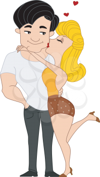 Royalty Free Clipart Image of a Woman Kissing a Man