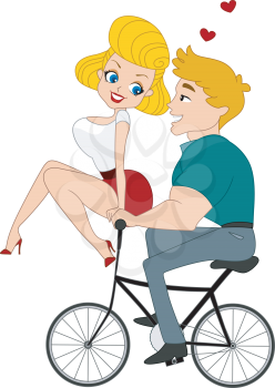Royalty Free Clipart Image of a Pin-Up Couple on a Bike