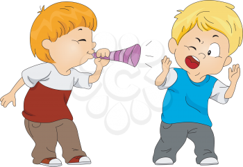 Royalty Free Clipart Image of a Boy Pulling a Prank