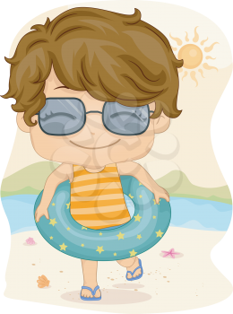 Royalty Free Clipart Image of a Boy Wearing a Life Preserver