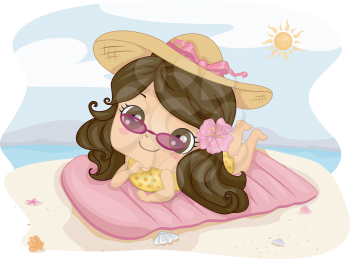 Royalty Free Clipart Image of a Girl Sunbathing