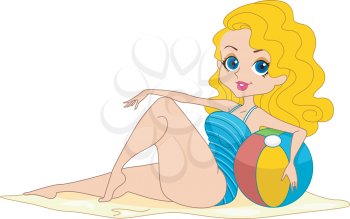 Royalty Free Clipart Image of a Woman Holding a Beach Ball