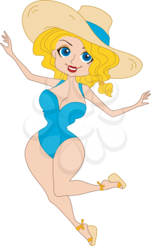 Royalty Free Clipart Image of a Happy Woman in a Bathing Suit