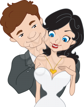 Royalty Free Clipart Image of a Guy Putting a Necklace on a Girl