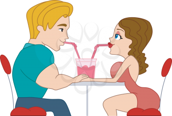 Royalty Free Clipart Image of a Couple Sharing a Drink