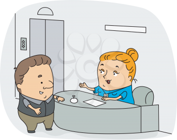 Royalty Free Clipart Image of a Receptionist at Work