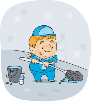 Royalty Free Clipart Image of a Custodian